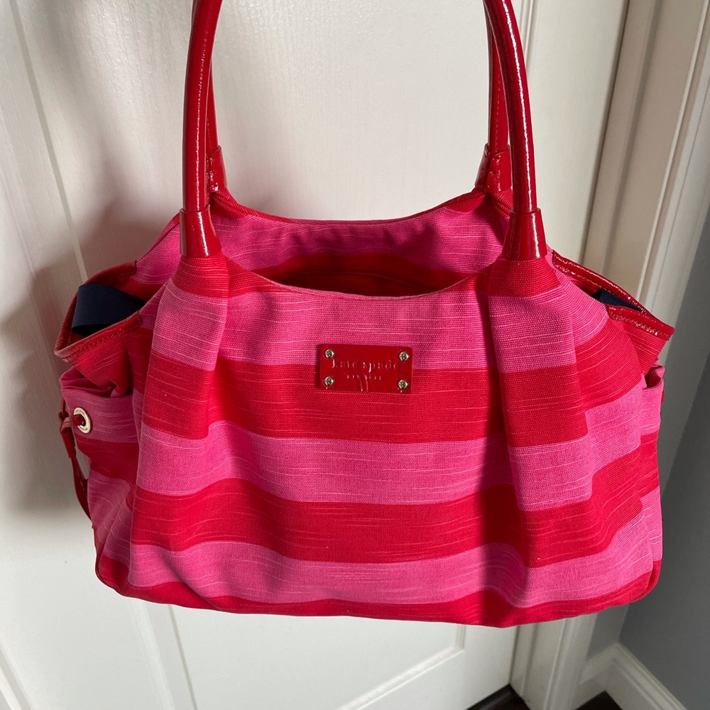 New Kate Spade Red Pink Stripe Baby Diaper Maternity Bag - Picture 10 of 10